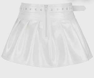 Mini-jupe plissée blanche en PVC à motif cuir pour femme, taille haute, avec fermeture éclair arrière et ceinture intégrée, jupe sculptante pour femme - Product Image 1