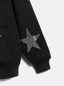 Custom Men's Street Clothing Manufacturer <b>Rhinestone</b> Embroidered Zipper-Up Hooded <b>Jacket</b> Designer Hoodie 100% Cotton Fleece - Product Image 2