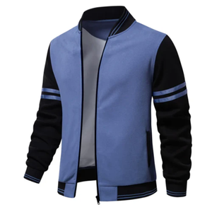 Chaqueta Varsity de Primavera/Otoño para Hombre, 100% Algodón, Transpirable, con Rayas y Diseño de Parches - Product Image 1