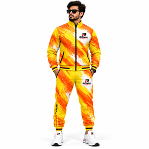 Men's Full-Length Tracksuit Yellow Orange Hand-Painted Print Sporty Jogging Wear with Side Pockets Training Track <b>Suit</b> For Men - Product Image 3
