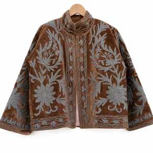 Velvet Embroidered <b>Jacket</b> With Floral Pattern Mandarin Collar Full <b>Sleeve</b> Batwing Style Winter Women's <b>Short</b> Coat Velvet <b>Jacket</b> - Product Image 1