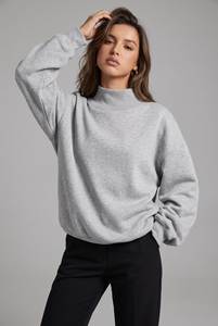 Sweat-shirt surdimensionné décontracté à col montant, manches longues, coupe ample, personnalisé en usine OEM/ODM - Product Image 2