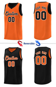 Fournisseur en gros de maillots de basket-ball unisexes entièrement personnalisés, motif noir et orange sur la poitrine, double face, uniforme sportif - Product Image 3