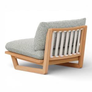 Fauteuil de salon en teck massif nordique, canapé individuel moderne et minimaliste, chaise de loisirs à dossier bas rembourrée en tissu pour chambre à coucher et hôtel - Product Image 3