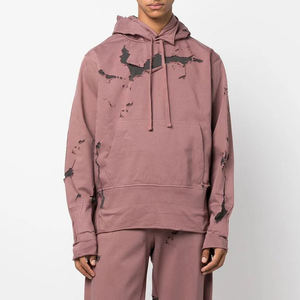 <b>Men's</b> Distressed Hooded <b>Sweatshirt</b> <b>Pink</b> Waterproof Lined Pullover French Terry Regular Sleeve Pocket Autumn Wear - Product Image 4