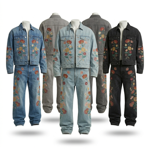 Ensemble veste et jean en denim délavé 14 oz, style vintage, streetwear lourd, tenue deux pièces, personnalisable OEM ODM, vente en gros - Product Image 6