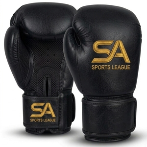 Black PU Boxing Gloves <b>Velcro</b> Wrist <b>Strap</b> for Sparring - Product Image 5