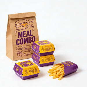 Kotak Kemasan Kentang Goreng Food Grade, Kotak Makanan Kraft Tahan Lama untuk <span class=keywords><strong>Burger</strong></span>, Kentang Goreng, dan Camilan, Model Lipat - Product Image 6
