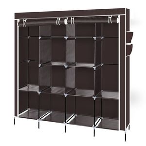 67\" Portable Wardrobe Dark Brown <b>Clothes</b> Closet <b>Storage</b> Rack with 12 Shelves and 4 Side Pockets - Product Image 1