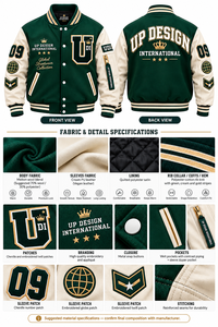 Chaqueta Universitaria Personalizada Verde y Crema, Chaqueta Bomber de Béisbol de Lana Premium con Logotipo Bordado, Chaqueta Universitaria Estilo Urbano - Product Image 5