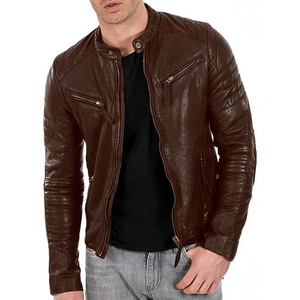 Top Selling Genuine Sheepskin Leather Bomber <b>Jacket</b> Custom Men Motorcycle Brown Vintage <b>Quilted</b> Plaid <b>Pattern</b> Winter - Product Image 3