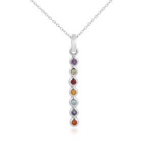 Colgante de Barra de Plata de Ley 925 con Piedras Preciosas de los Siete Chakras, Amuleto Curativo de Chakra Arcoíris - Product Image 5