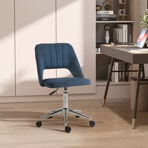 Executive Blue Velvet Fabric Office <b>Chair</b> with Mid-Back <b>Padding</b> High-End Gas Lift and Sturdy Base - Product Image 2