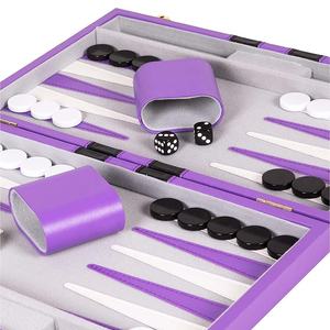 Leather Case Portable and Travel <b>Backgammon</b> Game Faux Leather Vinyl <b>Backgammon</b> <b>Set</b> Premium 17.5inches <b>Backgammon</b> - Product Image 3