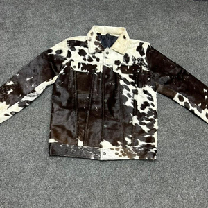 เสื้อแจ็คเก็ตหนังวัวแท้ลายสัตว์สำหรับผู้ชาย ปกคอพับ ซับในขนสัตว์เทียม เสื้อโค้ทหนังหนาสองด้าน สวมใส่สบายในฤดูหนาว - Product Image 1