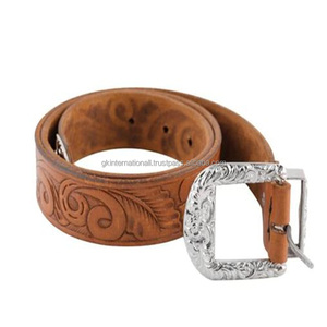 เข็มขัดหัวเข็มขัดลายดอกไม้สไตล์วินเทจสีน้ำตาลสลักลายตะวันตกหนังคาวบอยผู้หญิง - Product Image 4