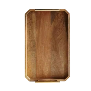 Plateau de service carré en teck massif artisanal de qualité supérieure, écologique, pour aliments, café, thé, plateau décoratif en vente - Product Image 2