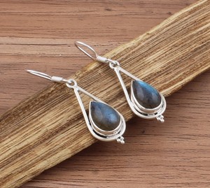 Boucles d'oreilles pendantes en zircon naturel en gros, en argent sterling 925, faites à la main, avec pierres précieuses, bijoux de luxe unisexes pour fêtes - Product Image 3