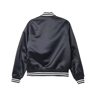 Chaqueta Varsity Negra para Hombre, Color Sólido, Cuello Camisero, Corte Regular, para Otoño, Forro de Satén, Material de Poliéster - Product Image 3