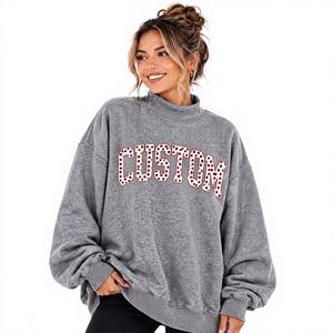 Service OEM Sweat-shirt col montant pour femme, hiver, avec lettres appliquées personnalisées sur le devant, coupe oversize, manches longues, pull décontracté - Product Image 1
