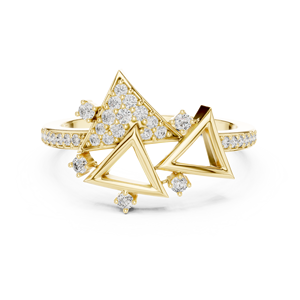Bague géométrique Trio Peak avec diamants, Bague à grappe de diamants triangulaires, Bague à accent Prisme doré, Bague Bypass géométrique moderne, Tri-Pea - Product Image 3
