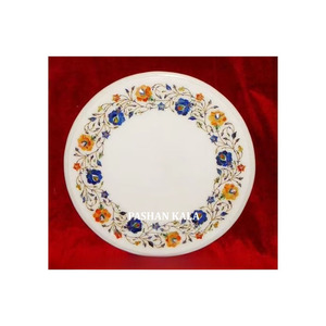 Tablero de Mesa Redondo de Mármol Blanco Dura Petra, Hecho a Mano, Finamente Pulido, con Diseño de Flores Incrustadas, para Decoración del Hogar - Product Image 1