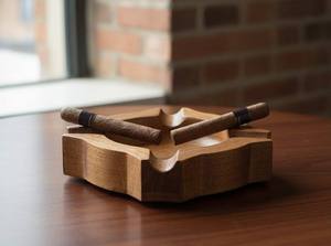 Cendrier en bois d'acacia gravé, forme personnalisée, design moderne, avec poignée facile pour utilisation en voiture, modèle étoile - Product Image 3