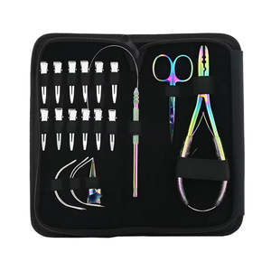 Kit d'outils professionnels pour extensions de cheveux en micro-perles, en acier inoxydable noir mat, durable et réutilisable, avec pinces, aiguilles, crochets, boucles, logo personnalisé - Product Image 2