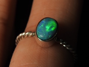 แหวนเงินแท้ 925 ประดับโอปอลออสเตรเลียแบบดับเบิ้ล ตัวเรือนแบบคลาสสิก ขนาด 4.5 US ทำมือ ของขวัญงานแต่งงานสำหรับเธอ - Product Image 5