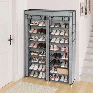 Scarpiera a doppia fila a 10 livelli in tessuto non tessuto grigio con tubi in ferro e componenti in plastica - Scatole e organizer per scarpe - Product Image 6