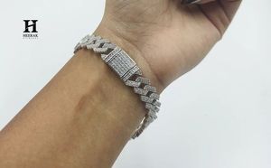 Mens <b>Iced</b> <b>Out</b> Miami Cuban Link Bracelet, Silver Tone CZ Diamond Prong Set Bracelet - Product Image 1