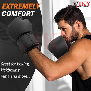 Gants de boxe d'entraînement et de compétition personnalisés avec logo, Muay Thai, couleur noire unie, étiquette privée, service OEM ODM - Product Image 4