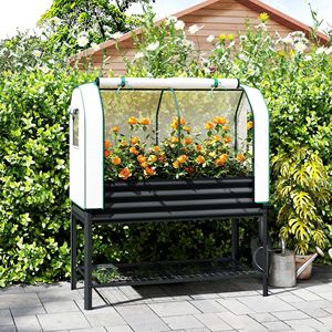 Fioriera Rialzata Zincata con Copertura a Serra, Letto da Giardino in Metallo con Base Inferiore Nera e Rivestimento Interno - Product Image 2