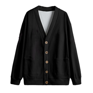 Women Winter Black Wool/Cashmere Chunky Knit <b>Cardigan</b> Oversized <b>Long</b> Sleeve <b>Sweater</b> Wooden Buttons Front Pockets Trendy Cozy - Product Image 1