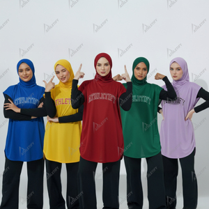 Robe de sport ample et modeste pour femmes musulmanes, tunique athlétique longue avec hijab intégré, écologique, UPF50+, pour la gym, l'entraînement, le yoga et les sports - Product Image 2