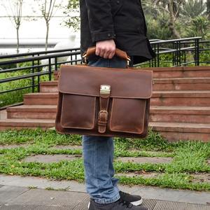 Porte-documents pour hommes en cuir de vache véritable, sac à main d'affaires rétro, sacoche pour ordinateur portable de 15,6 pouces, sac à bandoulière LLB-0349 - Product Image 6