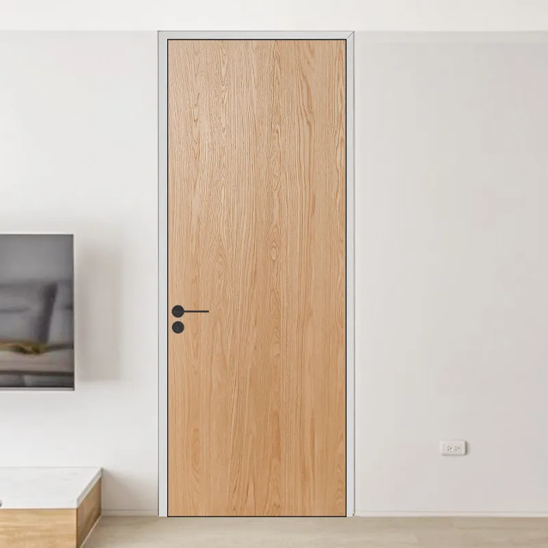 Cina bianco rovere porte interne solid slab porta interna con serratura in legno pelle con fram enatural