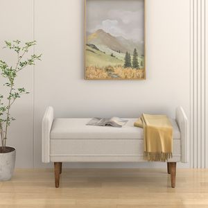 BEIGE Teddy <b>Velvet</b> <b>Storage</b> <b>Stool</b> 45.98\"*16.75\"*21.75\" Living Room Furniture Practical <b>Storage</b> Space for Apartments Bedrooms - Product Image 4