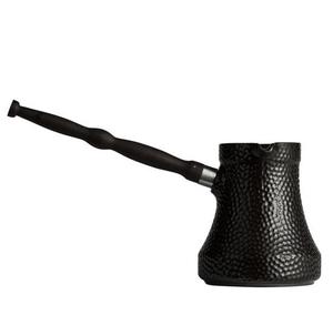 Black Hammered Brass Turkish Greek Arabic Coffee Pot Stovetop Coffee Maker Cezve Ibrik Briki with Wooden Handle - Product Image 1