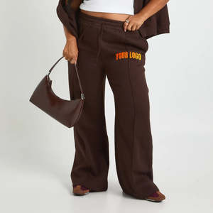 กางเกงวอร์มผ้าฝ้ายคุณภาพสูงสำหรับผู้หญิง ทรงปกติ สีน้ำตาลล้วน สไตล์ลำลอง ทรงหลวม เอวยางยืด - Product Image 6