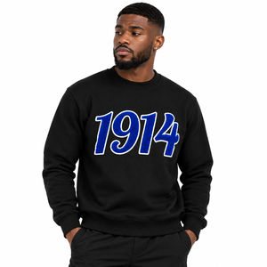 Sweat-shirt à col rond pour homme Phi Beta Sigma Black 1914 avec broderie en chenille bleue, pull à manches longues en polaire pour fraternité - Product Image 1