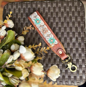 Nouvel arrivage de porte-clés en cuir usiné à la main porte-clés en cuir imprimé floral gaufré accessoires en cuir usiné sangles de clés - Product Image 3