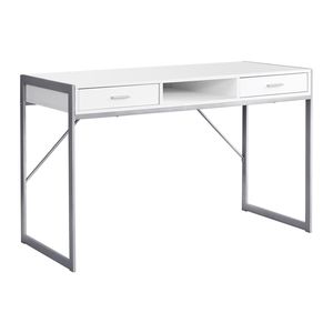 Contemporary Modern 48\"L Home Office <b>Computer</b> <b>Desk</b> with <b>White</b> Laminate Grey Metal Featuring Storage Drawers for Work Laptop - Product Image 2