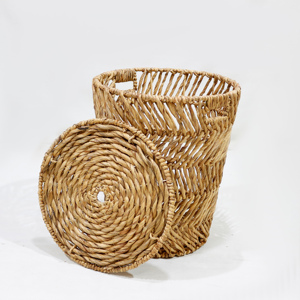 Hot Design Water Hyacinth Round Storage Laundry <b>Hamper</b> Hand-Woven <b>Basket</b> with Lid - Product Image 1
