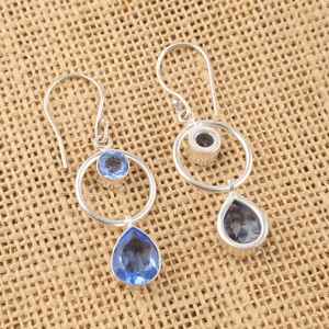 Handmade Tanzanite Charm Earrings Sterling Silver Bezel Setting Cut Gemstone Boho Jewelry <b>Gift</b> for Her Elegant - Product Image 2