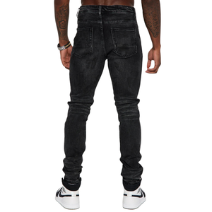 Jeans Negros para Hombre, Corte Regular, Mezclilla Elástica, Efecto Lavado Medio, Cinco Bolsillos Clásicos, Estilo Desgastado, Moda Urbana, Uso Diario - Product Image 2
