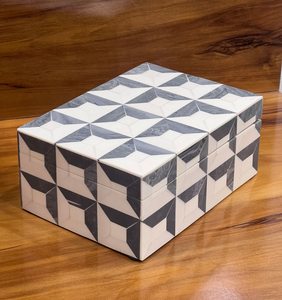 Caja de Joyería Rectangular de Resina con Patrón Geométrico, Diseño Minimalista Moderno, Ecológica, con Base de Tela No Tejida, Capacidad de 1-3L - Product Image 5