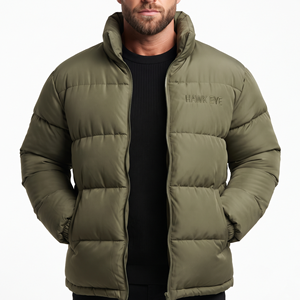 Chaqueta Acolchada Verde Oliva para Hombre, Corte Regular, Cuello Alto, Cierre de Cremallera, Logotipo Bordado Personalizado, Abrigo de Invierno Cortavientos - Product Image 3
