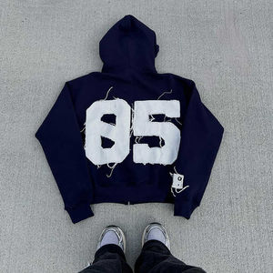 Sudadera con capucha de invierno desgastada, mezcla de algodón, lavado ácido, parche personalizado, aplique, bordado, diseña tu texto, logotipo, sudadera con capucha extragrande - Product Image 1