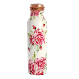 Pure <b>Copper</b> Water <b>Bottle</b> with Printed Engraved Antique Design No Joint Leakproof for <b>Drinking</b> Water Ayurvedic - Product Image 1